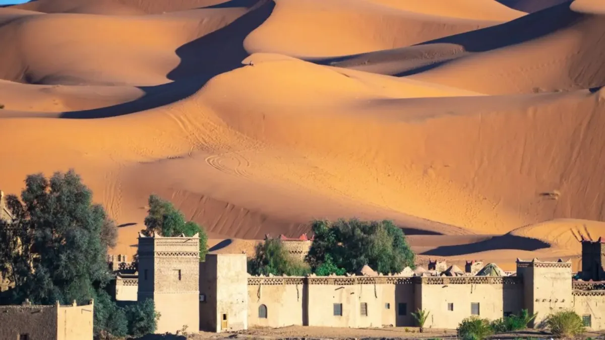 Merzouga village at the foot of the Erg Chebbi dunes