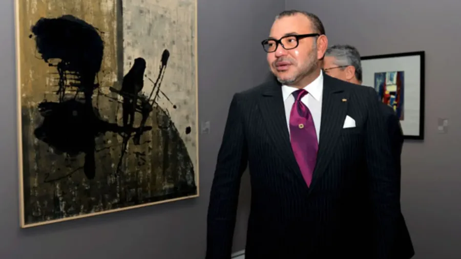 Visitor viewing modern artwork at a Rabat museum