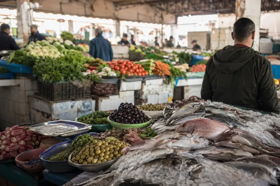 Pesce fresco, olive e verdure nel Mercato Centrale di Casablanca
